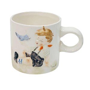 Vintage Childs Mug Cup Boy Bluebird Raised Design
